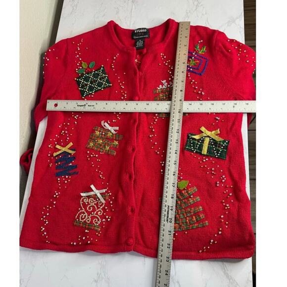 Vintage‎ Christmas Sweater Ramie/Cotton Knit Sweater Cardigan M Ugly Festive - Picture 6 of 6
